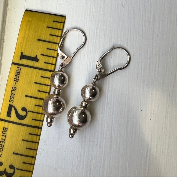 925 Sterling Silver double ball dangle earrings for pierced ears - Picture 2 of 5
